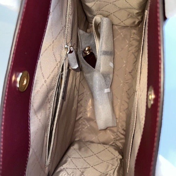 Michael Kors Kenly Tote Large MK Signature Purse Bag Merlot Brown - Picture 9 of 12